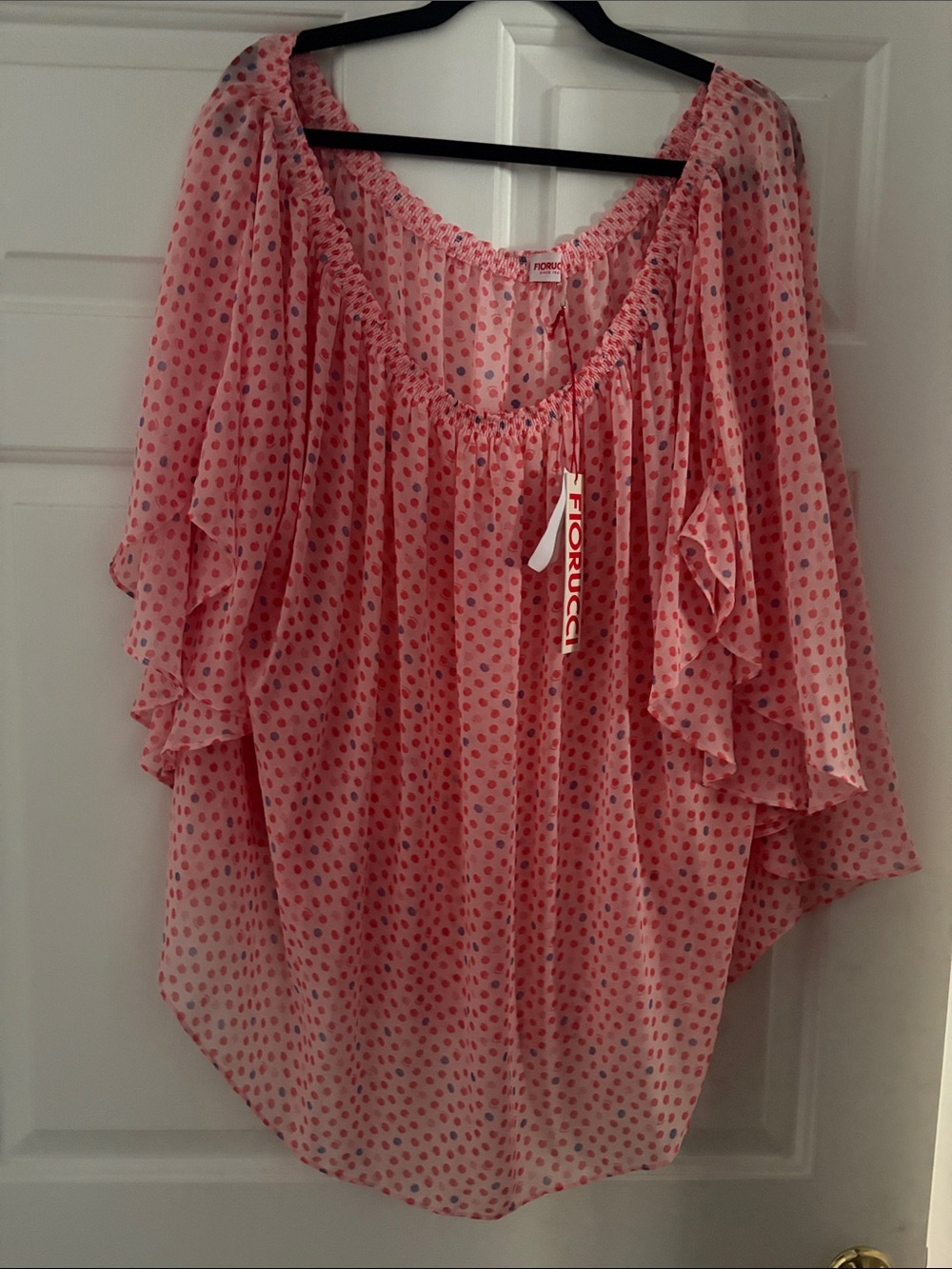 Fiorucci pink polka dot semi sheer loose blouse. NWT size 42
